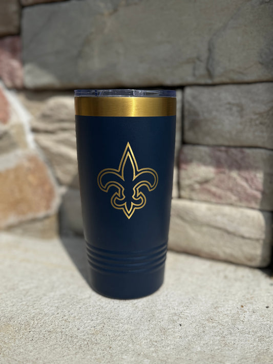 Fleur De Lis - Polar Camel 20 oz. Navy/Bright Gold Ion-Plated Ringneck Tumbler (Slider Lid)